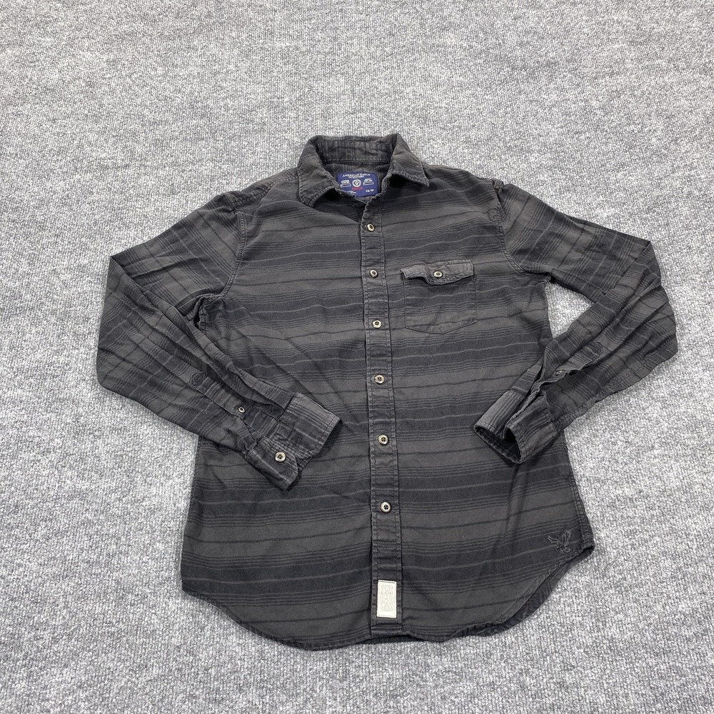 American Eagle Outfitters Shirt Mens XS Gray Striped‎ Long Sleeve Button Flannel